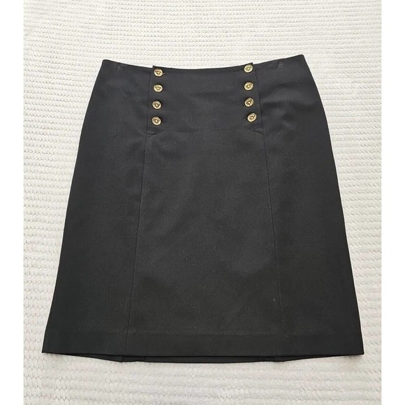 Lauren Ralph Lauren Skirt Womens 10 Petite Black Pencil Skirt Gold Buttons - Picture 1 of 6